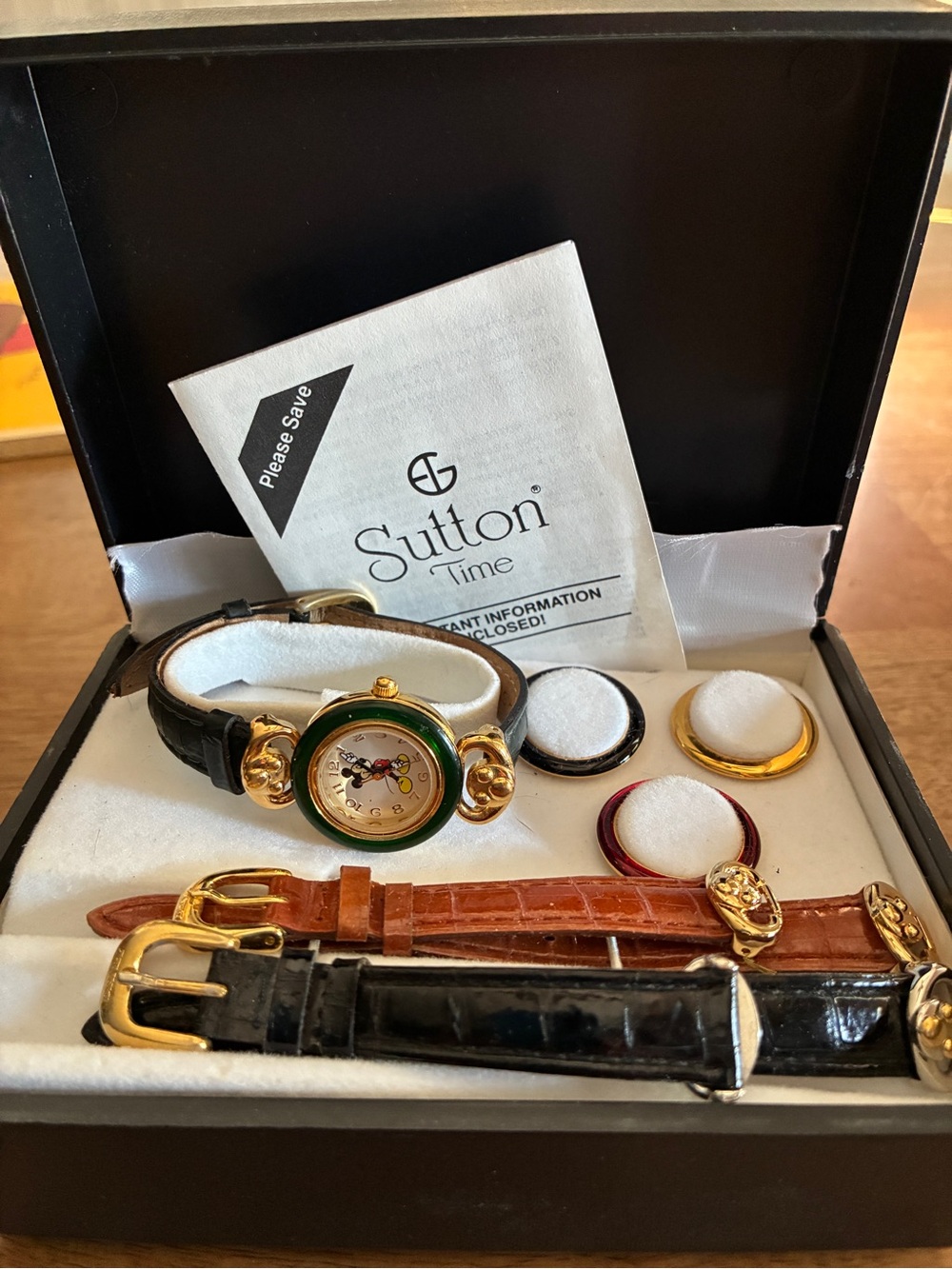 Vintage Sutton Time interchangeable Mickey Mouse watch set in a presentation box